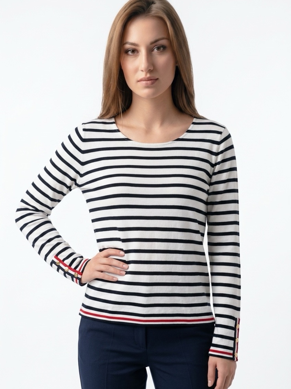 J. CREW | NEW Striped Long-Sleeve Knit Top in Red/White/Blue Women’s Size Large